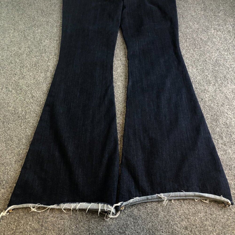 Judy Blue Flare Jeans Womens 11 30 Dark Wash Stretch Wide Leg Raw Hem - Picture 12 of 13